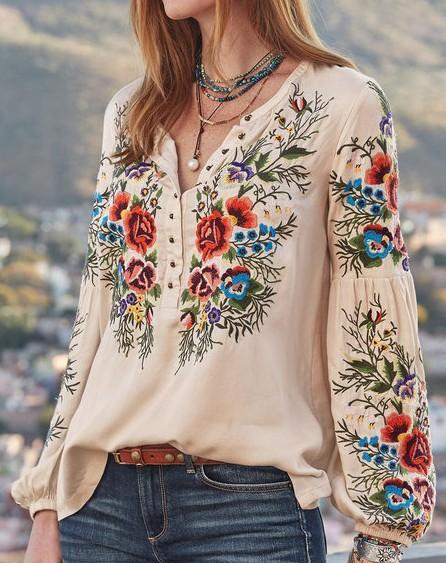 New Women'S Shirts Long-Sleeved Printed Large Size Loose