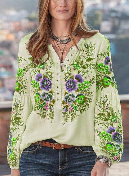 New Women'S Shirts Long-Sleeved Printed Large Size Loose