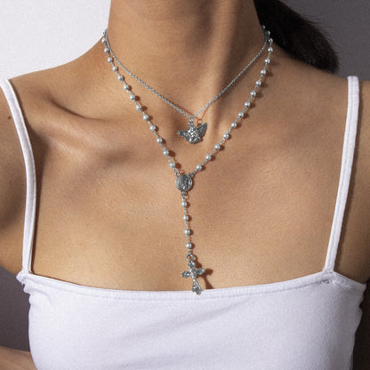 Vintage Angel Geometric Y-Shaped Necklace With Pearl Tassel