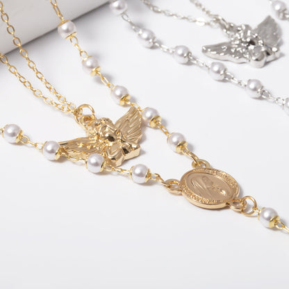 Vintage Angel Geometric Y-Shaped Necklace With Pearl Tassel