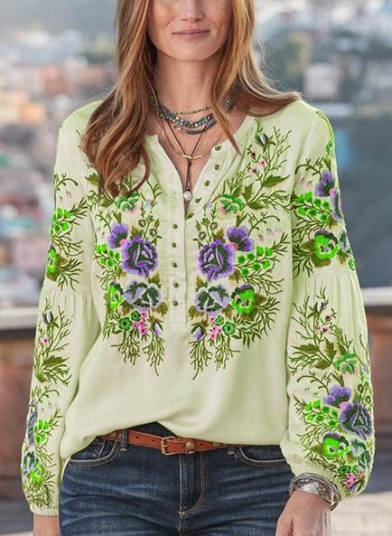 New Women'S Shirts Long-Sleeved Printed Large Size Loose
