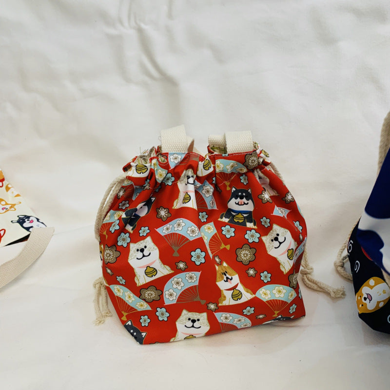 Cute Cartoon Flower Dog Lunch Bag Waterproof Drawstring Tote