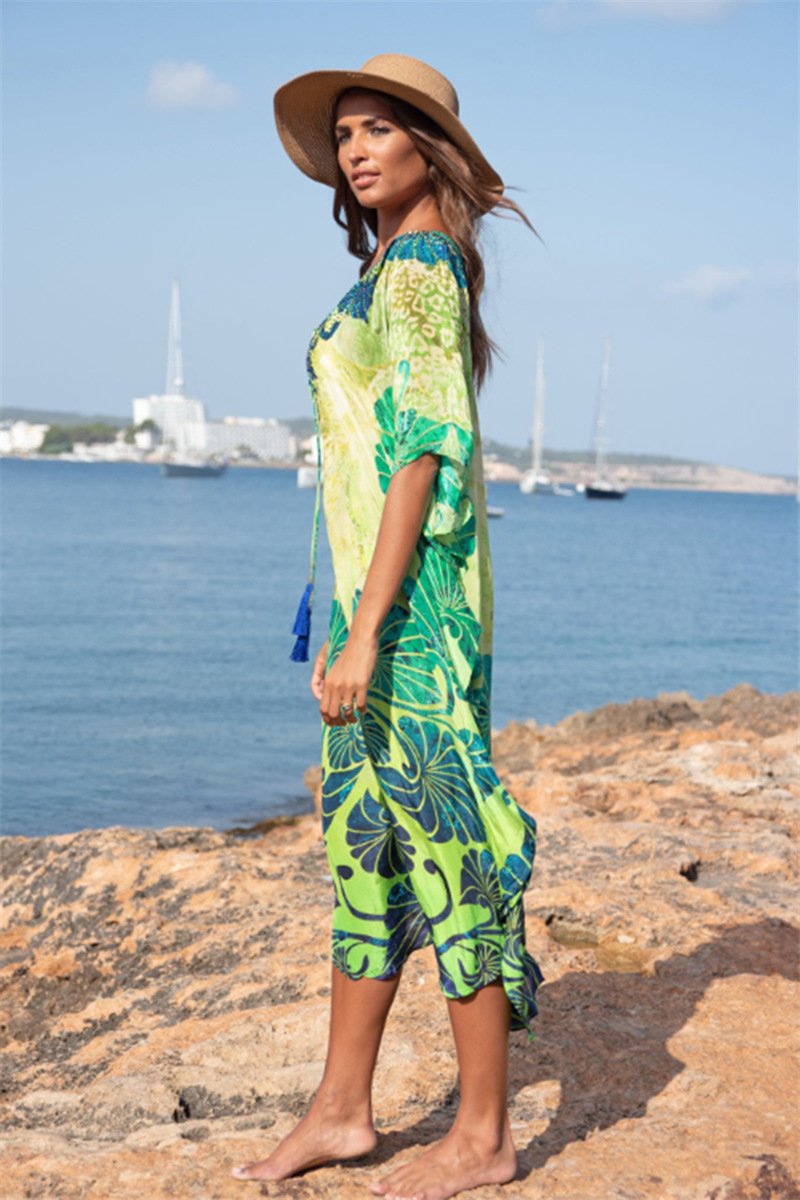 Cross-Border Fast-Selling Pop-Up Man'S Cotton Leaf Print Edgy Beach Sunscreen Bikini Hoodie
