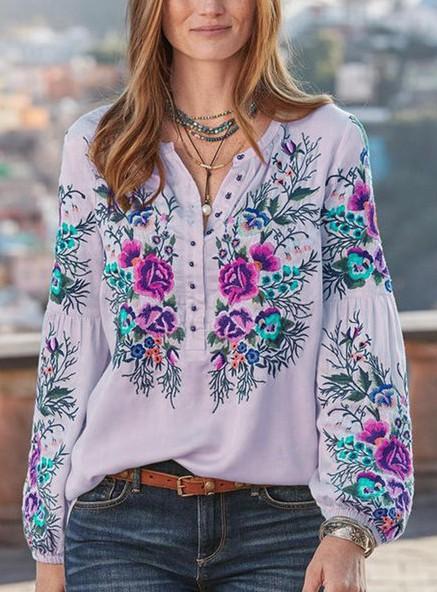 New Women'S Shirts Long-Sleeved Printed Large Size Loose