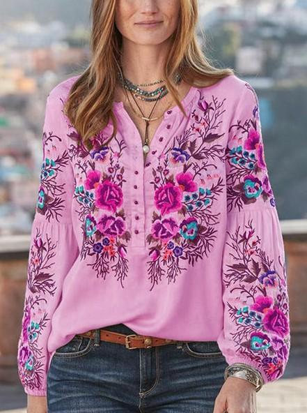 New Women'S Shirts Long-Sleeved Printed Large Size Loose