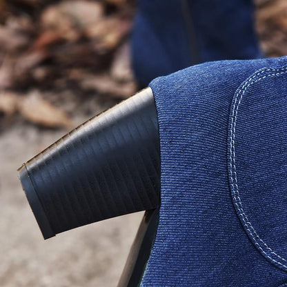 High-Heeled Denim Medium-Length Women'S Boots