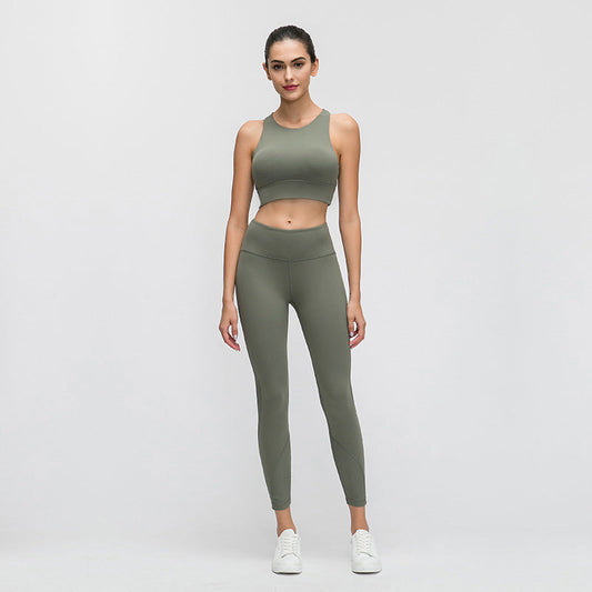 High Collar Sports Bra Triangle Hollow Back Gathered Shockproof Yoga Exercise Underwear Women