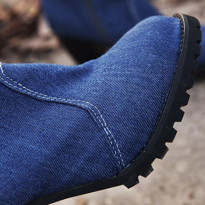 High-Heeled Denim Medium-Length Women'S Boots