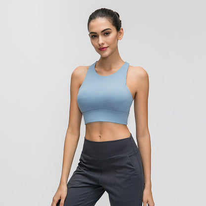 High Collar Sports Bra Triangle Hollow Back Gathered Shockproof Yoga Exercise Underwear Women