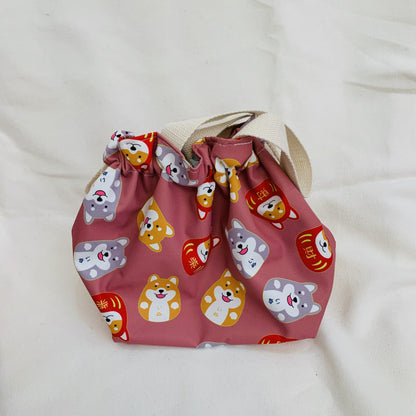 Cute Cartoon Flower Dog Lunch Bag Waterproof Drawstring Tote