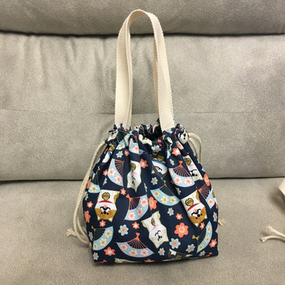 Cute Cartoon Flower Dog Lunch Bag Waterproof Drawstring Tote