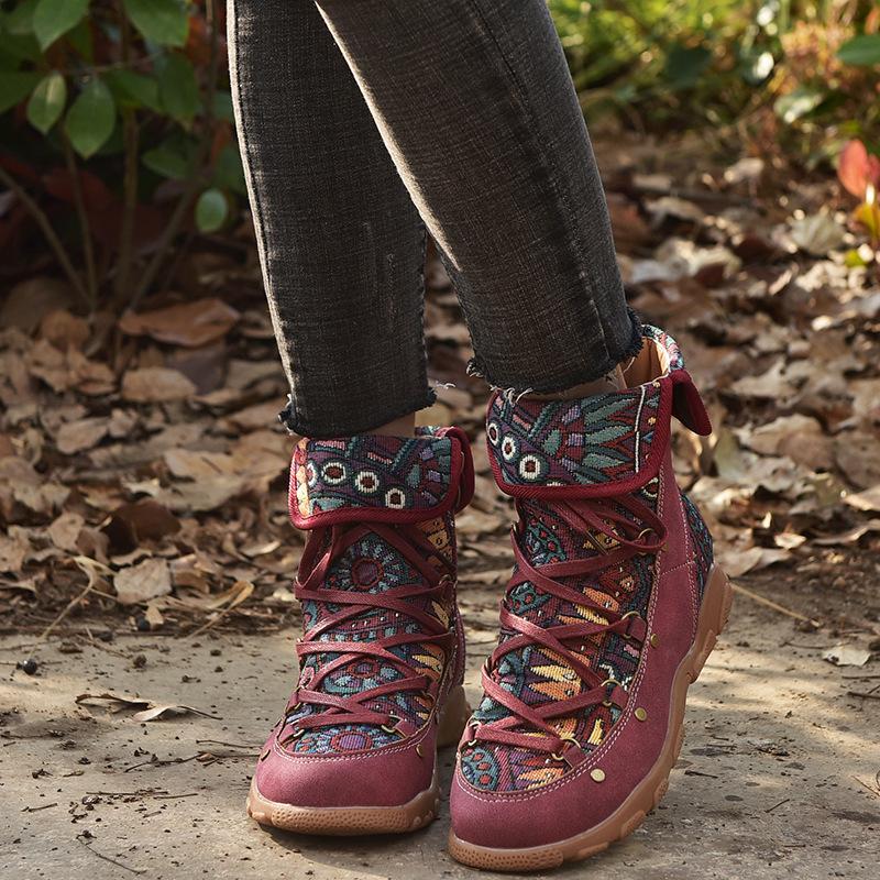 Flat-Bottomed Retro Ethnic Women With Velvet Martin Boots