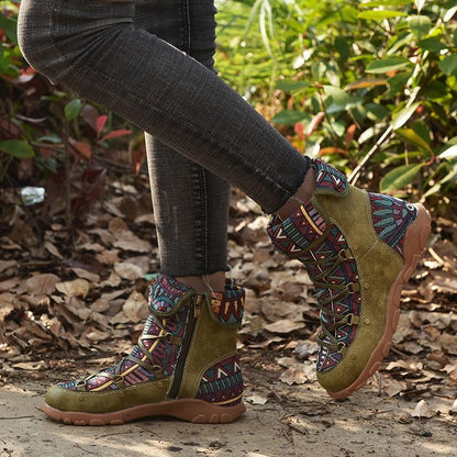 Flat-Bottomed Retro Ethnic Women With Velvet Martin Boots