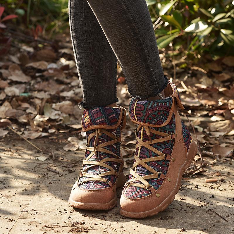 Flat-Bottomed Retro Ethnic Women With Velvet Martin Boots