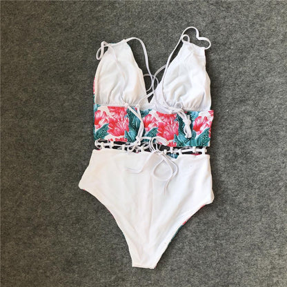 New Multicolor Printed Hollow One-Piece Swimsuit