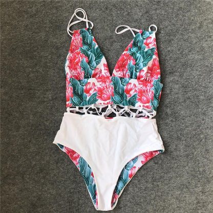New Multicolor Printed Hollow One-Piece Swimsuit