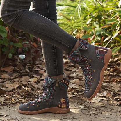 Flat-Bottomed Retro Ethnic Women With Velvet Martin Boots