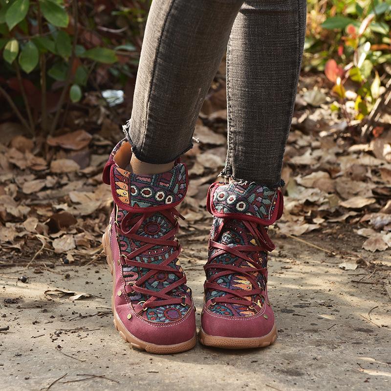 Flat-Bottomed Retro Ethnic Women With Velvet Martin Boots