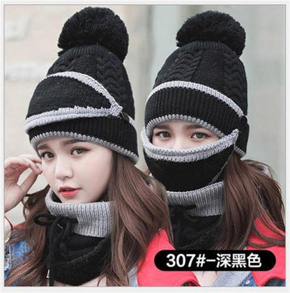 Winter Beanie Hat Scarf And Wind Proof Set 3 Pieces Thick Warm Knit Cap For Women