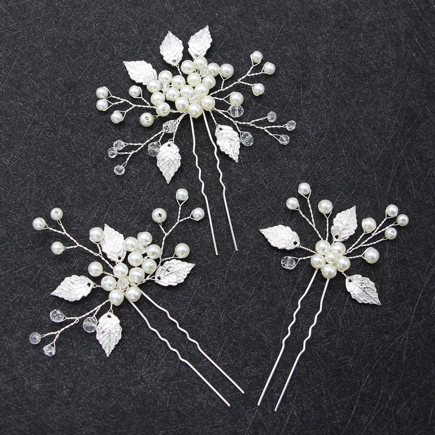 Bridal Wedding Hair Accessories Pearl U-Shaped Hairpins Set of 3