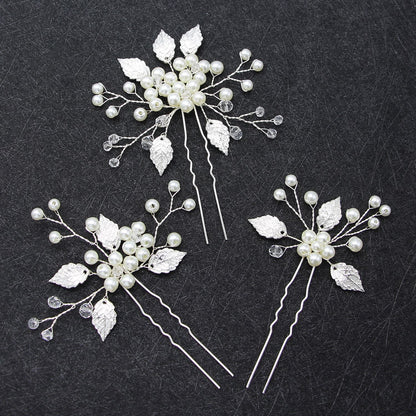 Bridal Wedding Hair Accessories Pearl U-Shaped Hairpins Set of 3