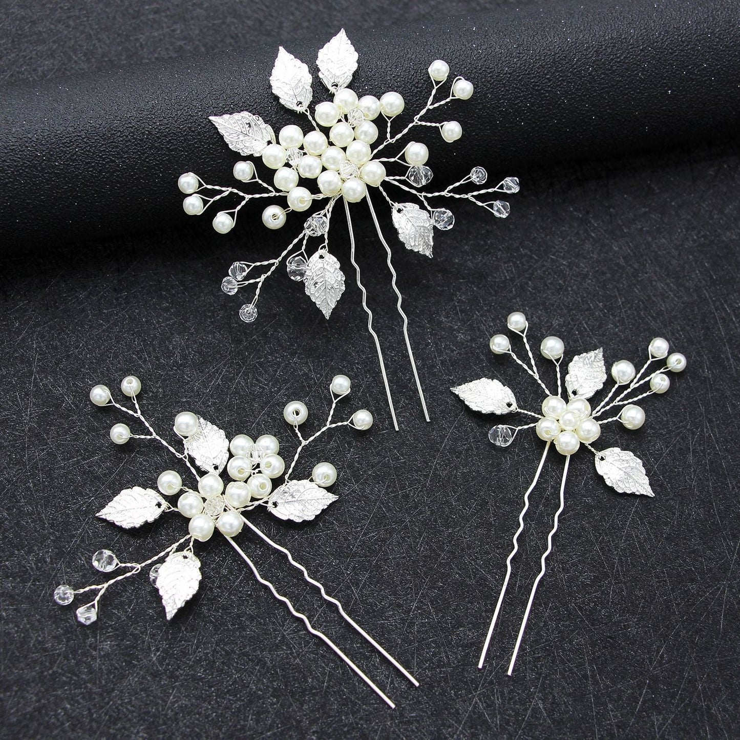 Bridal Wedding Hair Accessories Pearl U-Shaped Hairpins Set of 3