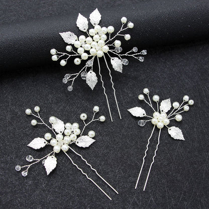 Bridal Wedding Hair Accessories Pearl U-Shaped Hairpins Set of 3