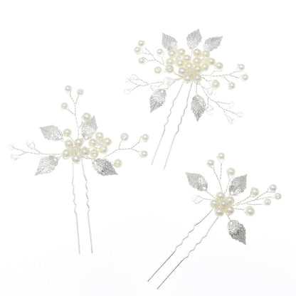 Bridal Wedding Hair Accessories Pearl U-Shaped Hairpins Set of 3