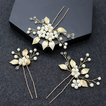 Bridal Wedding Hair Accessories Pearl U-Shaped Hairpins Set of 3