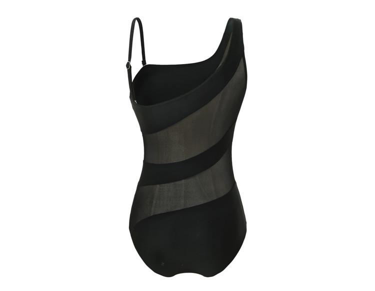 New Sexy One-Shoulder Gauze Stitching Covering Belly Slimming One-Piece Swimsuit