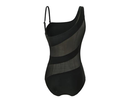 New Sexy One-Shoulder Gauze Stitching Covering Belly Slimming One-Piece Swimsuit