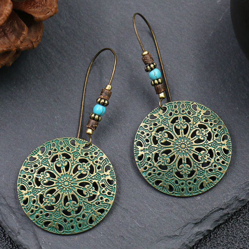 Fashionable Retro Round Flower Drop Earrings for Women