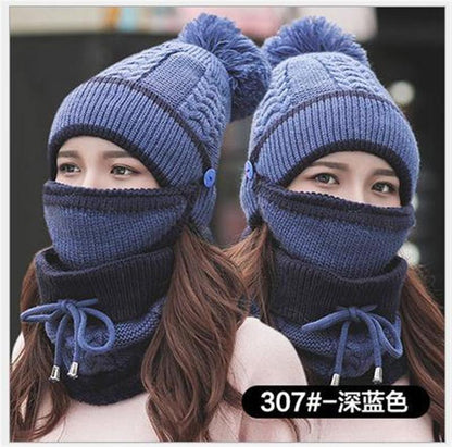 Winter Beanie Hat Scarf And Wind Proof Set 3 Pieces Thick Warm Knit Cap For Women