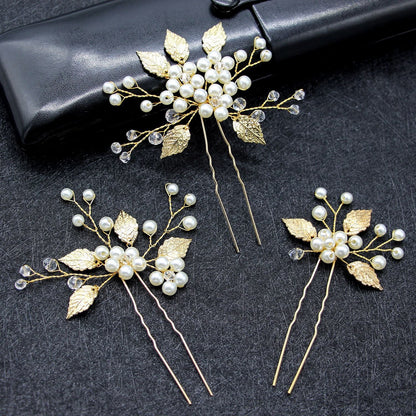 Bridal Wedding Hair Accessories Pearl U-Shaped Hairpins Set of 3