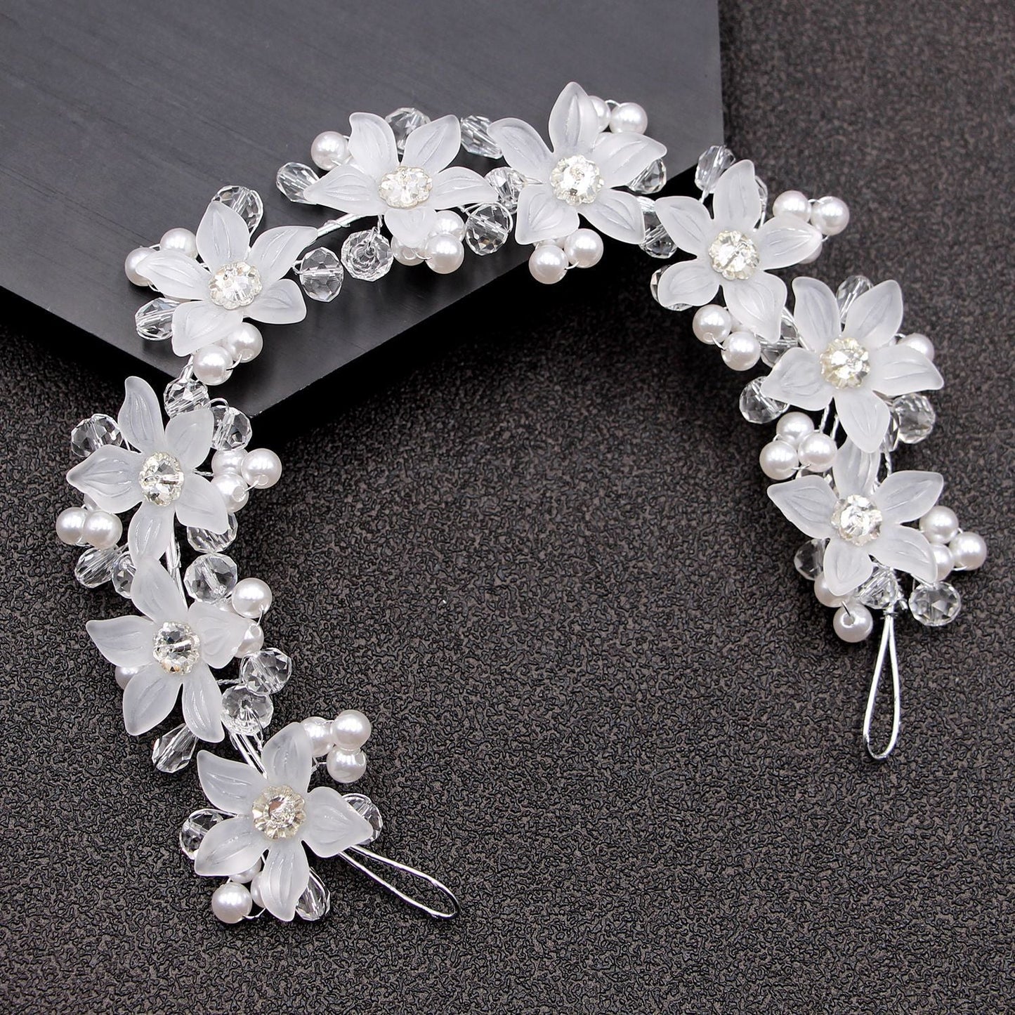 Bridal Wedding Hair Accessories Acrylic Crystal Flower Pearl Headband