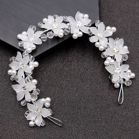 Bridal Wedding Hair Accessories Acrylic Crystal Flower Pearl Headband