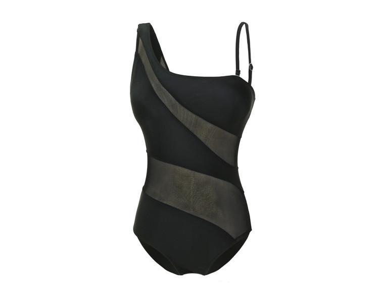 New Sexy One-Shoulder Gauze Stitching Covering Belly Slimming One-Piece Swimsuit