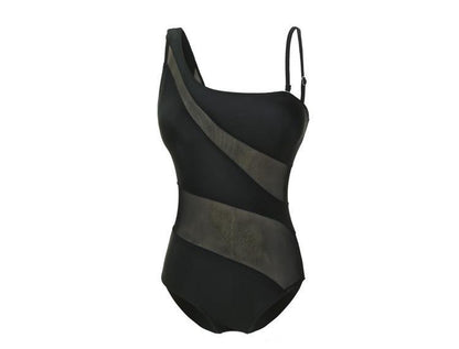 New Sexy One-Shoulder Gauze Stitching Covering Belly Slimming One-Piece Swimsuit