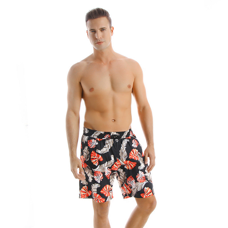 Men'S Parental Swim Trunks Floral Print Polyester Beach Shorts