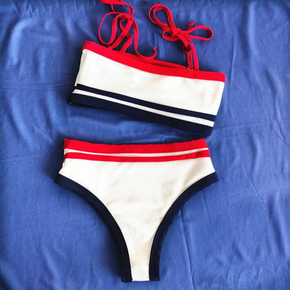 Sexy Female Bikini Small Fresh Striped Split Swimsuit