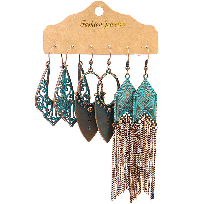 Vintage Circle Metal Tassel Earrings Set for Women