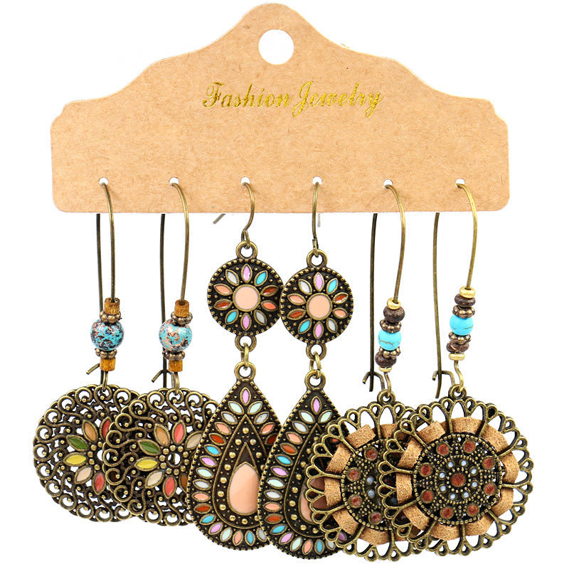 Vintage Circle Metal Tassel Earrings Set for Women