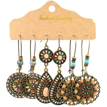 Vintage Circle Metal Tassel Earrings Set for Women