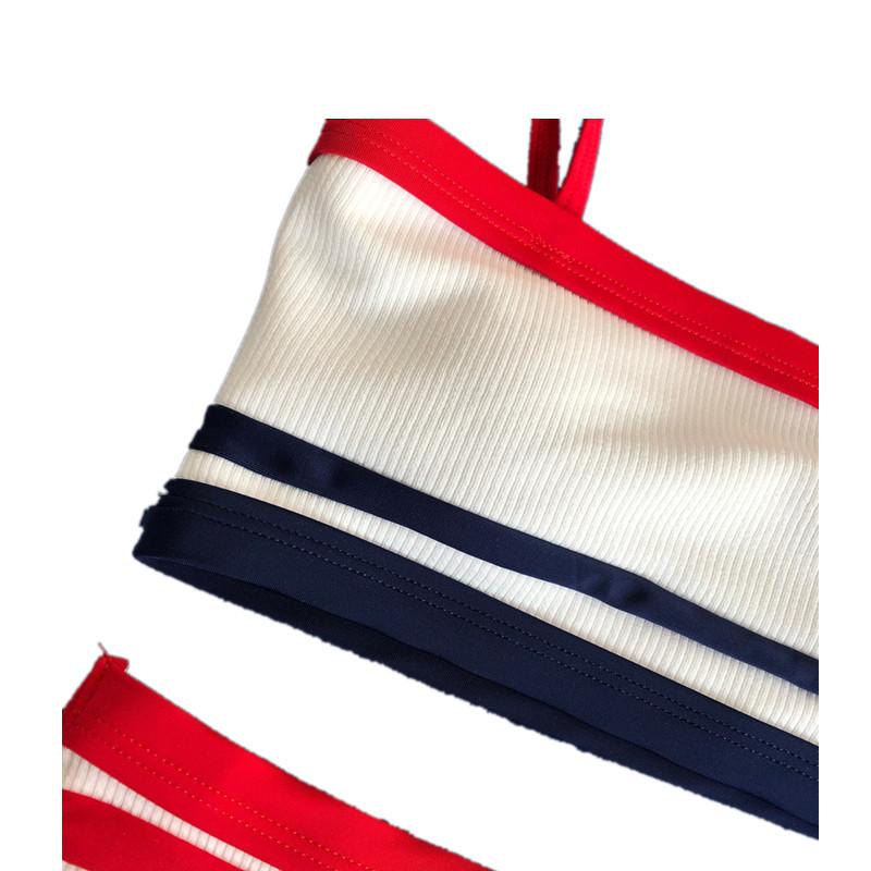 One-Shoulder Swimsuit Split Striped Bikini
