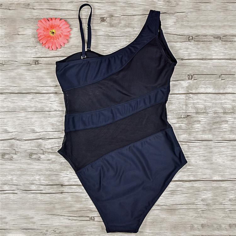 New Sexy One-Shoulder Gauze Stitching Covering Belly Slimming One-Piece Swimsuit