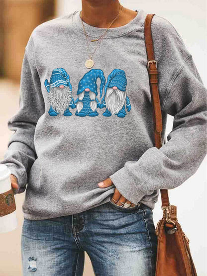 Christmas Women'S Clothing Three Santa Claus Pattern Print Round Collar Long-Sleeved Headcoat