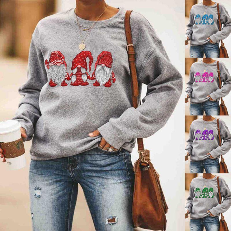 Christmas Women'S Clothing Three Santa Claus Pattern Print Round Collar Long-Sleeved Headcoat