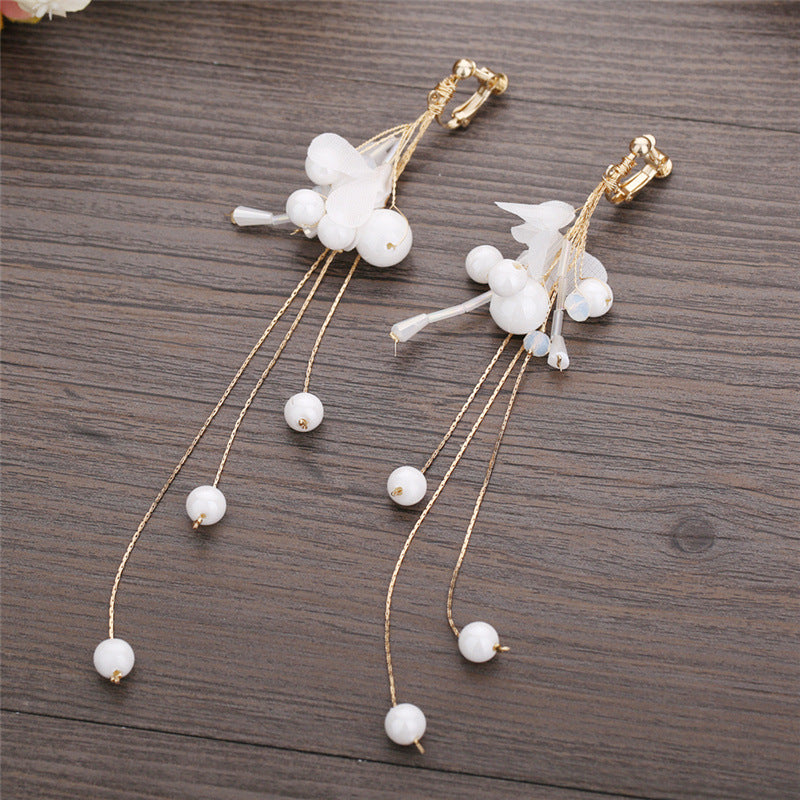 Bridal Butterfly Drop Earrings with Floral Mesh