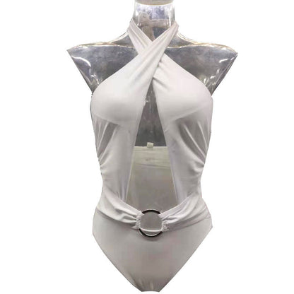 Sexy Solid Color Cross Halter Swimwear