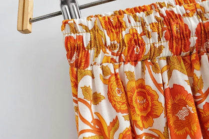 Mini Rok Geel Katoen Bloemenprint Elastische Taille Chic  Beach Boho Casual  Short Skirt